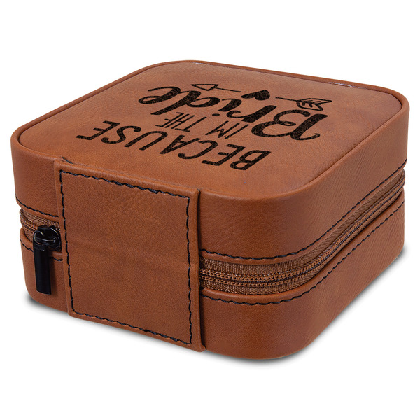 Bride / Wedding Quotes and Sayings Travel Jewelry Boxes - Leatherette - Rawhide - View from Rear