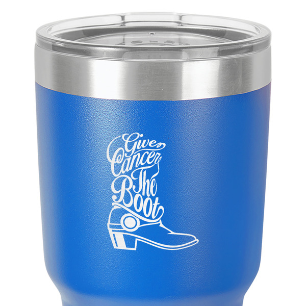 Fighting Cancer Quotes and Sayings 30 oz Stainless Steel Ringneck Tumbler - Blue - Close Up