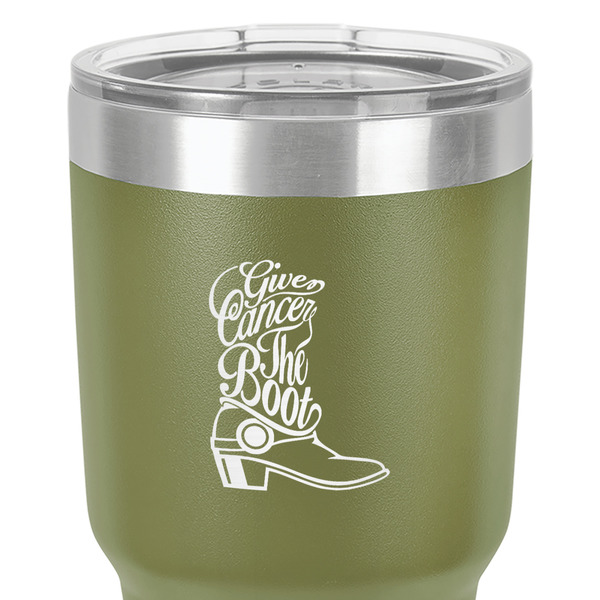 Fighting Cancer Quotes and Sayings 30 oz Stainless Steel Ringneck Tumbler - Olive - Close Up
