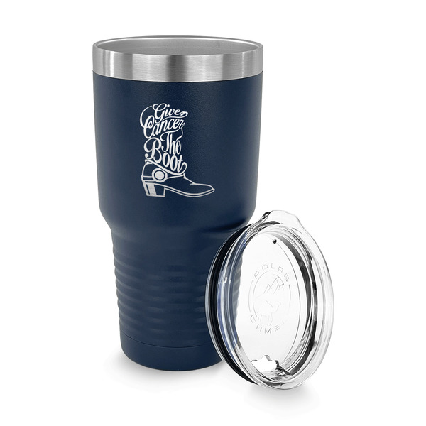 Fighting Cancer Quotes and Sayings 30 oz Stainless Steel Ringneck Tumblers - Navy - LID OFF