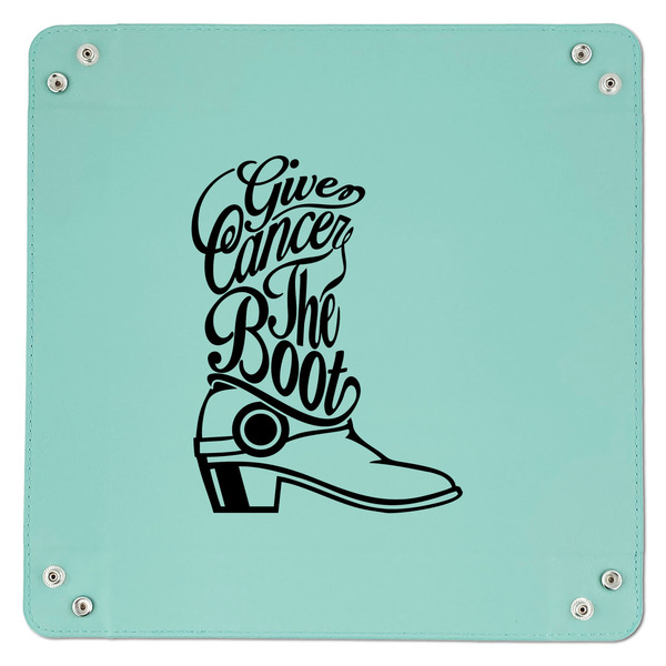 Fighting Cancer Quotes and Sayings 9" x 9" Teal Leatherette Snap Up Tray - APPROVAL