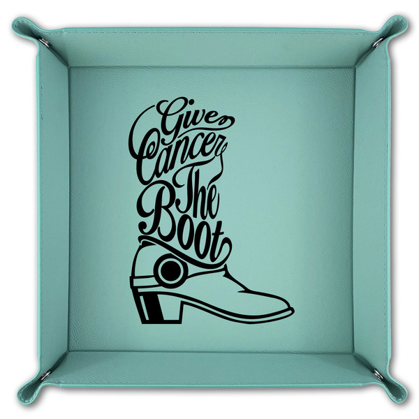 Fighting Cancer Quotes and Sayings 9" x 9" Teal Leatherette Snap Up Tray - FOLDED