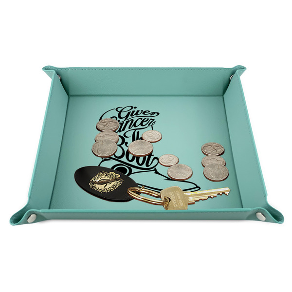 Fighting Cancer Quotes and Sayings 9" x 9" Teal Leatherette Snap Up Tray - STYLED