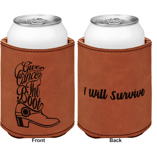 Fighting Cancer Quotes and Sayings Cognac Leatherette Can Sleeve - Double Sided Front and Back