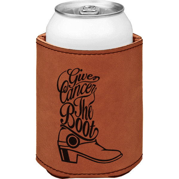 Fighting Cancer Quotes and Sayings Cognac Leatherette Can Sleeve - Single Front