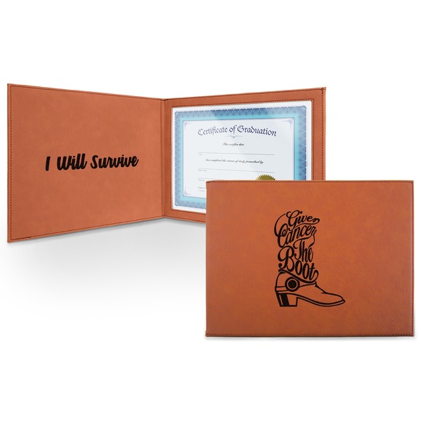 Custom Fighting Cancer Quotes and Sayings Leatherette Certificate Holder - Front and Inside (Personalized)