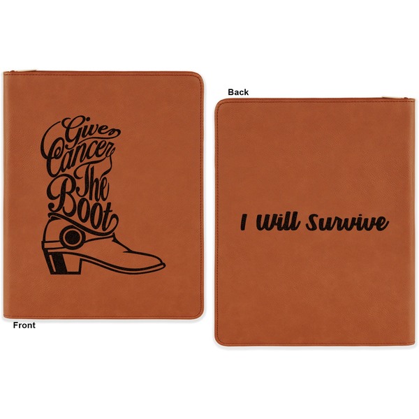 Fighting Cancer Quotes and Sayings Cognac Leatherette Zipper Portfolios with Notepad - Double Sided - Apvl