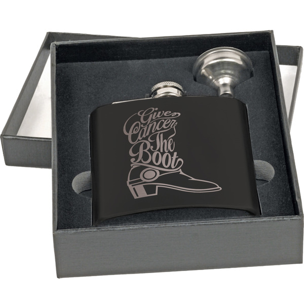 Fighting Cancer Quotes and Sayings Engraved Black Flask Gift Set