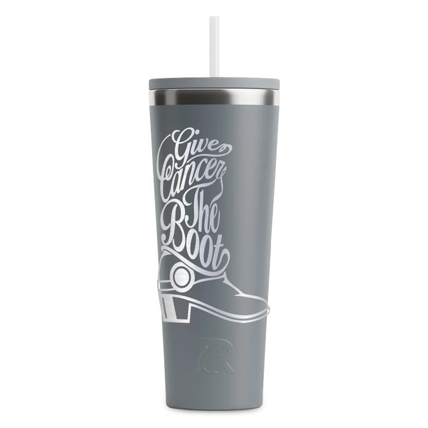 Custom Fighting Cancer Quotes and Sayings RTIC Everyday Tumbler with Straw - 28oz - Grey - Single-Sided