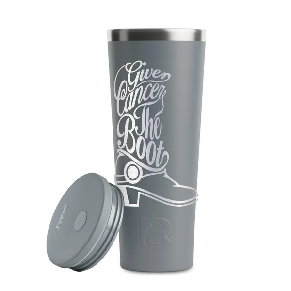 Fighting Cancer Quotes and Sayings Grey RTIC Everyday Tumbler - 28 oz. - Lid Off