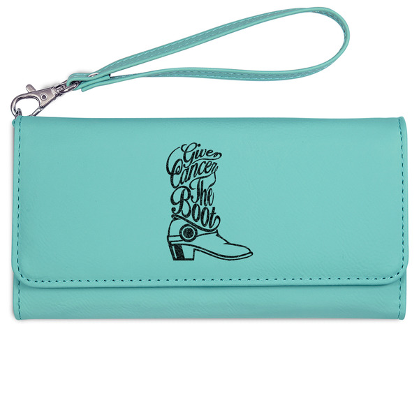 Custom Fighting Cancer Quotes and Sayings Ladies Leatherette Wallet - Laser Engraved- Teal