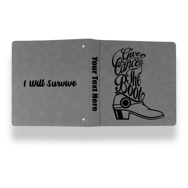 Fighting Cancer Quotes and Sayings Leather Binder - 1" - Grey - Back Spine Front View
