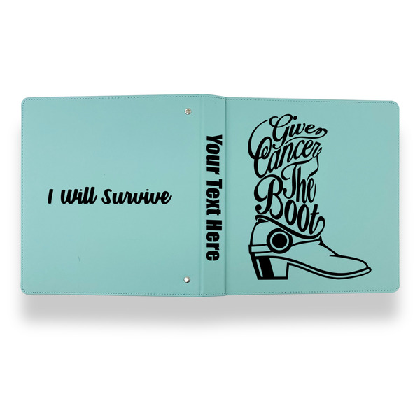 Fighting Cancer Quotes and Sayings Leather Binder - 1" - Teal - Back Spine Front View