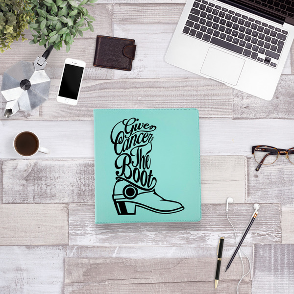 Fighting Cancer Quotes and Sayings Leather Binder - 1" - Teal - Lifestyle View