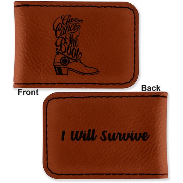 Fighting Cancer Quotes and Sayings Leatherette Magnetic Money Clip - Front and Back