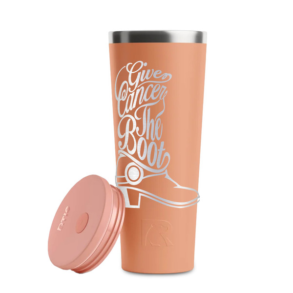 Fighting Cancer Quotes and Sayings Peach RTIC Everyday Tumbler - 28 oz. - Lid Off