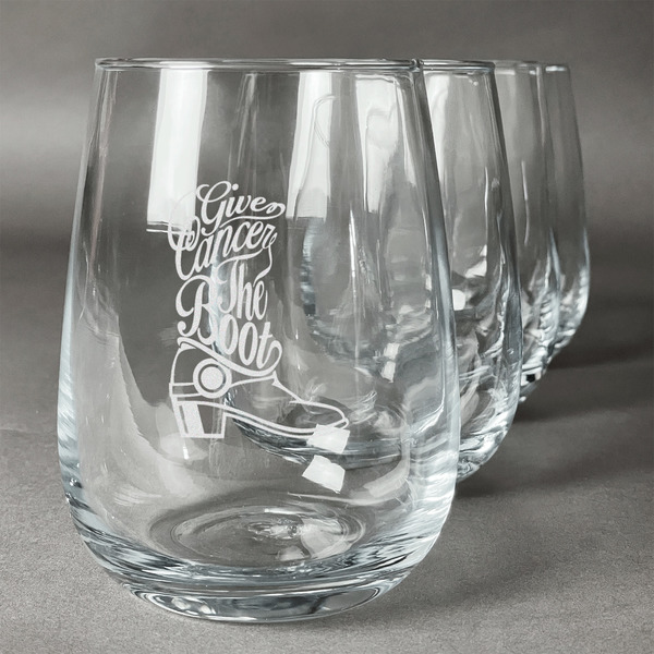 Custom Fighting Cancer Quotes and Sayings Stemless Wine Glasses (Set of 4)