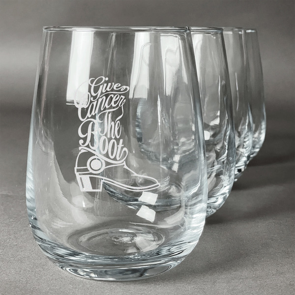 Custom Fighting Cancer Quotes and Sayings Stemless Wine Glasses (Set of 4)