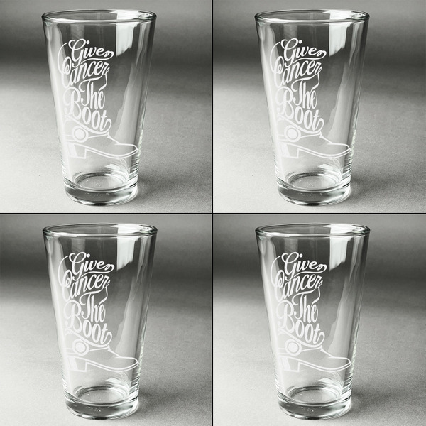Fighting Cancer Quotes and Sayings Set of Four Engraved Beer Glasses - Individual View