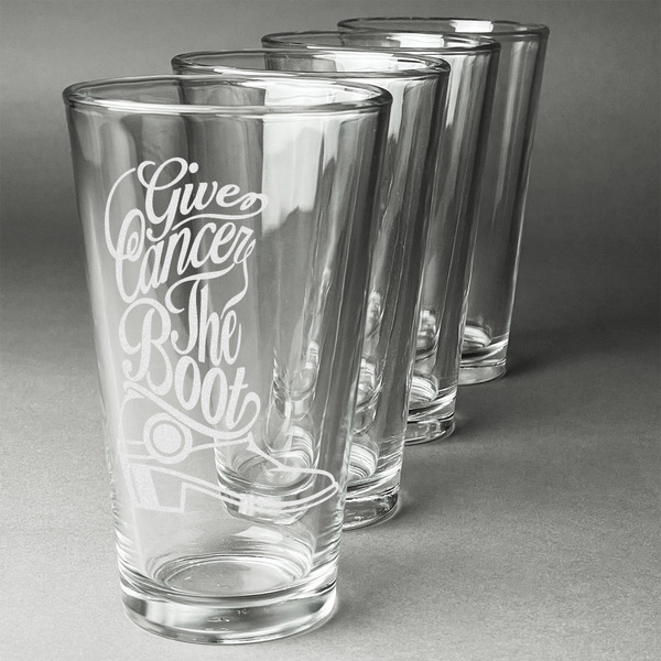 Custom Fighting Cancer Quotes and Sayings Pint Glasses - Engraved (Set of 4)