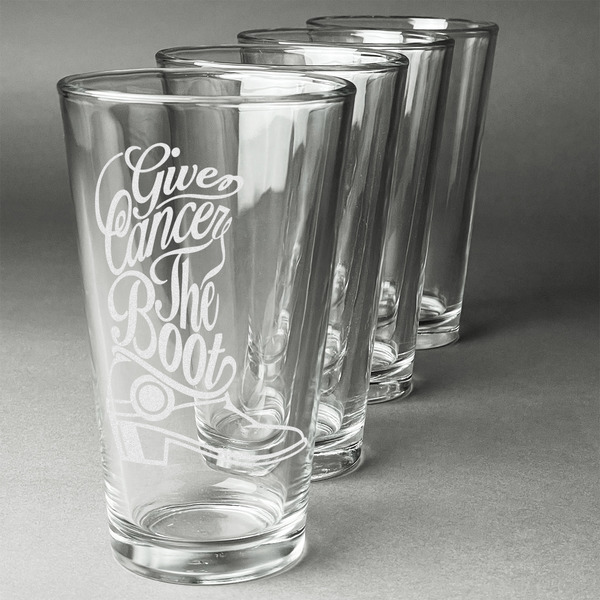 Fighting Cancer Quotes and Sayings Set of Four Engraved Pint Glasses - Set View