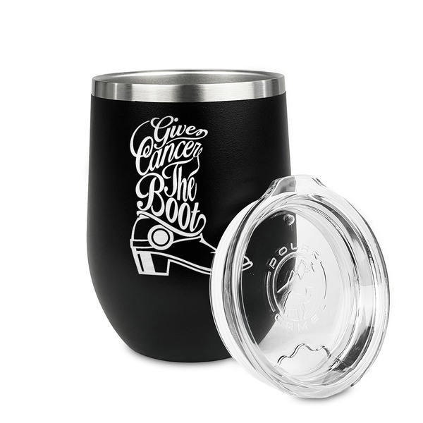 Fighting Cancer Quotes and Sayings Stainless Wine Tumblers - Black - Double Sided - Alt View