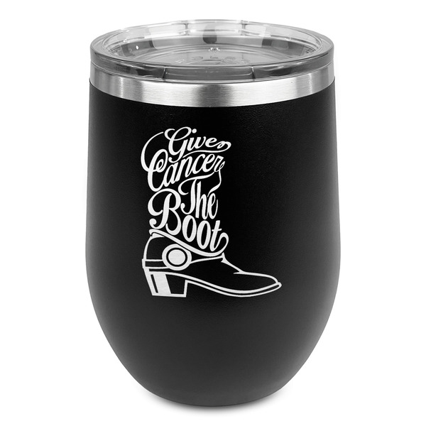 Custom Fighting Cancer Quotes and Sayings Stemless Stainless Steel Wine Tumbler - Black - Double Sided