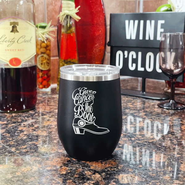 Fighting Cancer Quotes and Sayings Stainless Wine Tumblers - Black - Double Sided - In Context