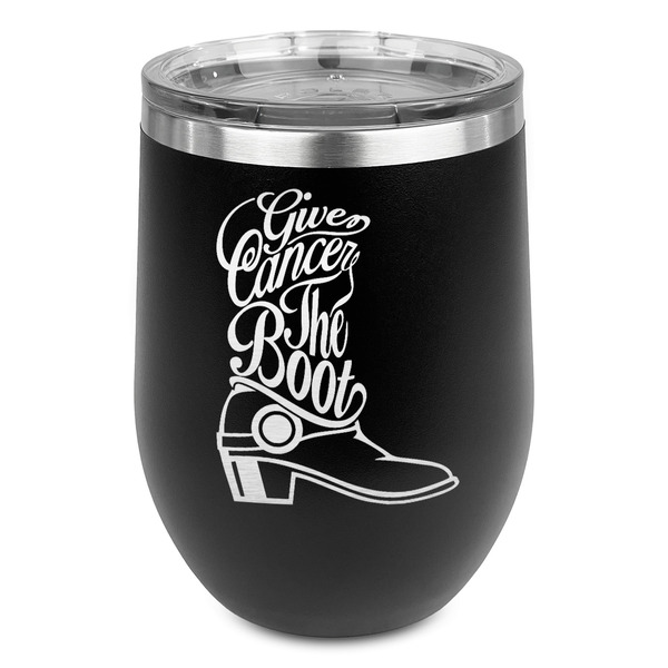 Custom Fighting Cancer Quotes and Sayings Stemless Stainless Steel Wine Tumbler - Black - Single Sided