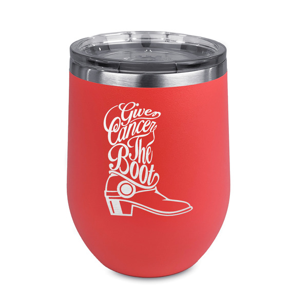 Custom Fighting Cancer Quotes and Sayings Stemless Stainless Steel Wine Tumbler - Coral - Double Sided