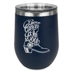Fighting Cancer Quotes and Sayings Stemless Stainless Steel Wine Tumbler - Navy - Double Sided