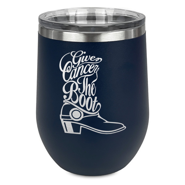 Custom Fighting Cancer Quotes and Sayings Stemless Stainless Steel Wine Tumbler - Navy - Single Sided