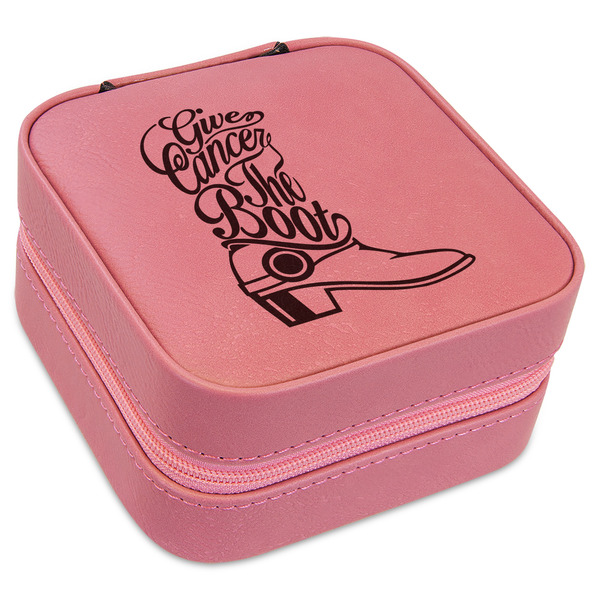 Custom Fighting Cancer Quotes and Sayings Travel Jewelry Boxes - Pink Leather