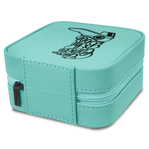 Fighting Cancer Quotes and Sayings Travel Jewelry Boxes - Leather - Teal - View from Rear