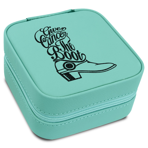 Custom Fighting Cancer Quotes and Sayings Travel Jewelry Box - Teal Leather