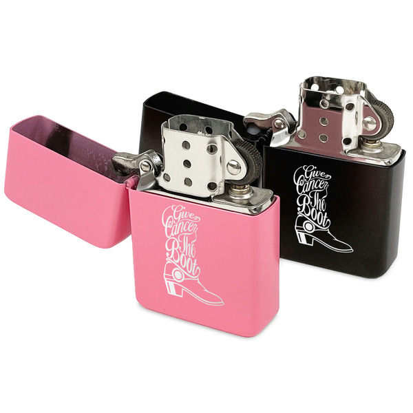 Fighting Cancer Quotes and Sayings Windproof Lighters - Black & Pink - Open