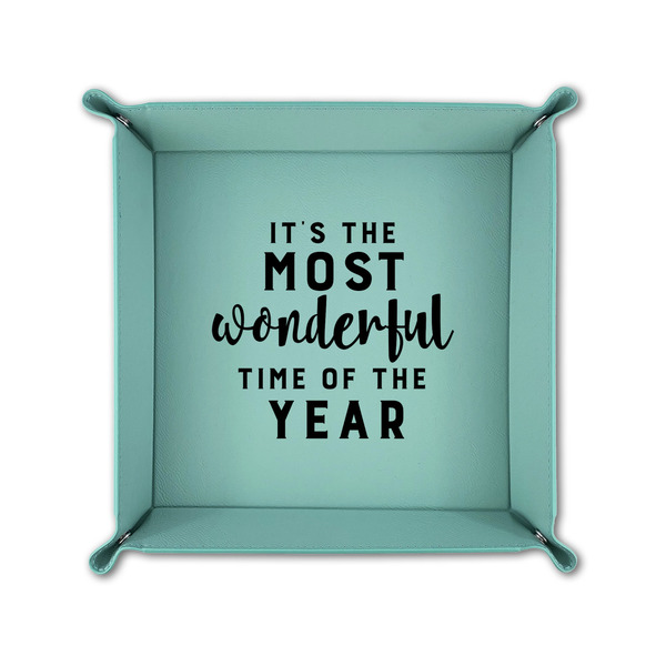 Christmas Quotes and Sayings 6" x 6" Teal Leatherette Snap Up Tray - FOLDED UP