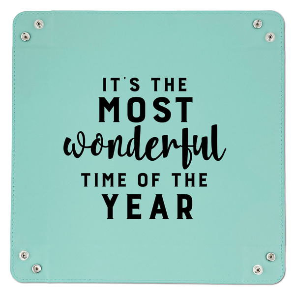 Christmas Quotes and Sayings 9" x 9" Teal Leatherette Snap Up Tray - APPROVAL