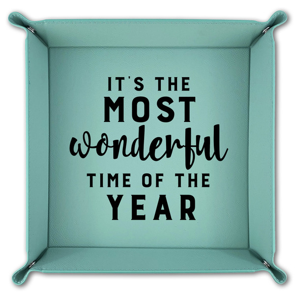 Christmas Quotes and Sayings 9" x 9" Teal Leatherette Snap Up Tray - FOLDED