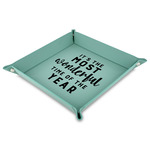 Christmas Quotes and Sayings Faux Leather Dice Tray - 9" x 9"  - Teal