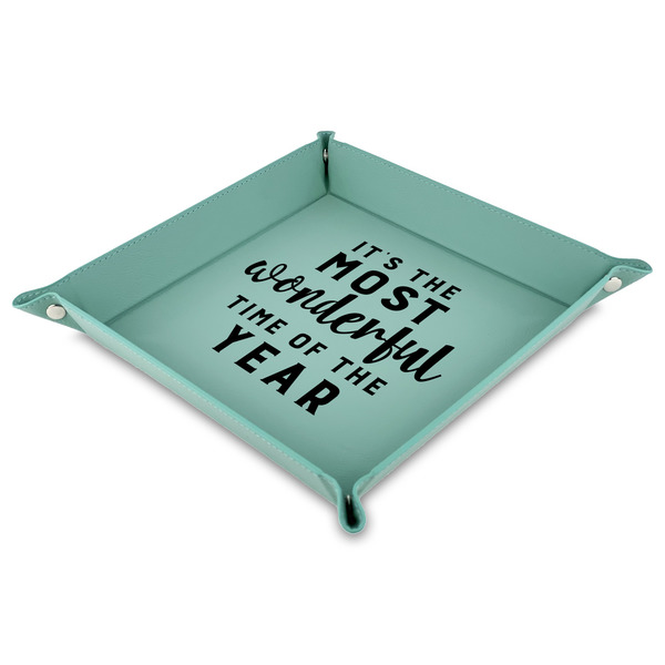 Custom Christmas Quotes and Sayings 9" x 9" Teal Faux Leather Valet Tray
