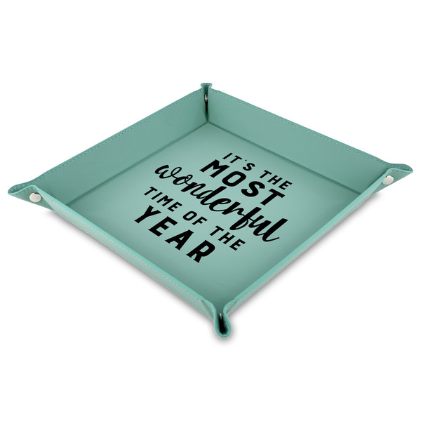 Custom Christmas Quotes and Sayings Faux Leather Dice Tray - 9" x 9"  - Teal