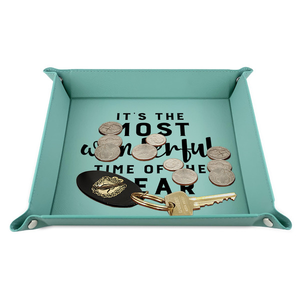 Christmas Quotes and Sayings 9" x 9" Teal Leatherette Snap Up Tray - STYLED