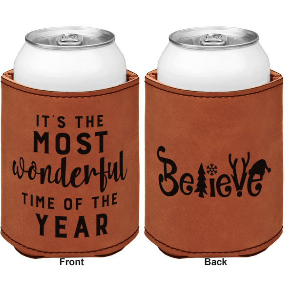 Christmas Quotes and Sayings Cognac Leatherette Can Sleeve - Double Sided Front and Back