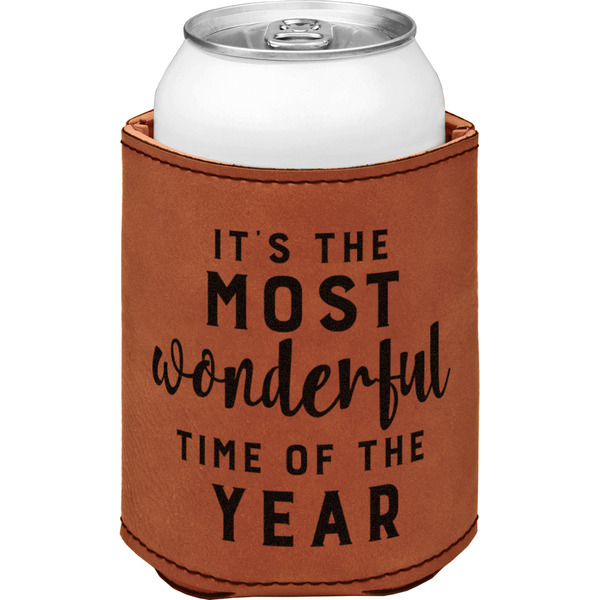 Christmas Quotes and Sayings Cognac Leatherette Can Sleeve - Single Front