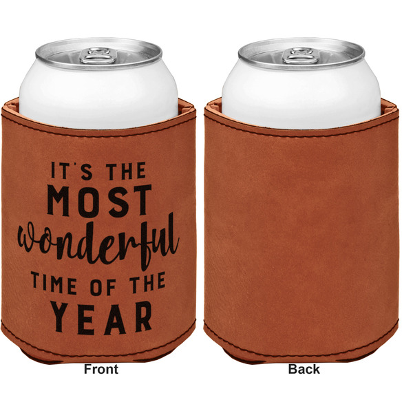 Christmas Quotes and Sayings Cognac Leatherette Can Sleeve - Single Sided Front and Back