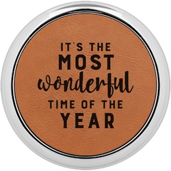 Christmas Quotes and Sayings Leatherette Round Coaster w/ Silver Edge - Single or Set (Personalized)