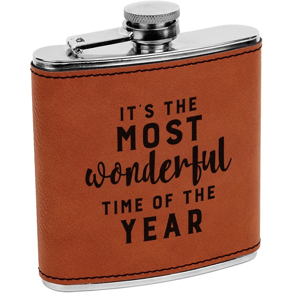 Custom Christmas Quotes and Sayings Leatherette Wrapped Stainless Steel Flask