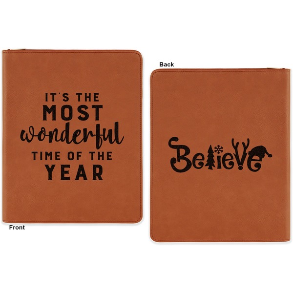 Christmas Quotes and Sayings Cognac Leatherette Zipper Portfolios with Notepad - Double Sided - Apvl