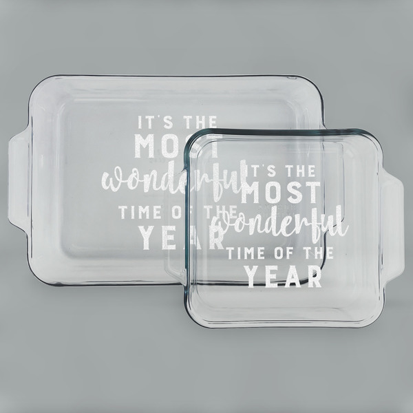 Custom Christmas Quotes and Sayings Set of Glass Baking & Cake Dish - 13in x 9in & 8in x 8in